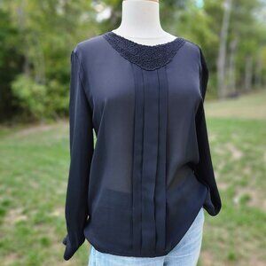 Authentic Vintage STUNNING pentucked black sheer whimsigoth 80's 90's blouse